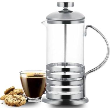 Imagem de Cafeteira Prensa Francesa, 350ml, Vidro e Plástico, Preta, com Filtro de Aço Inoxidável