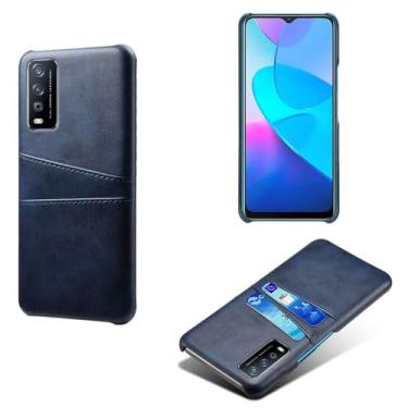 Imagem de Capas Compatível com VIVO Y20,Caso de couro PU-Tampa de telefone a prova de choque com 2 slots de cartão,Proteção anti-impressão digital e anti-gota-Blue