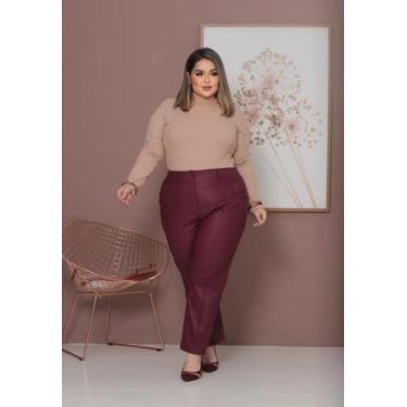 Imagem de Calça material sintético Plus Size Cintura Alta Moda Inverno - Fashion