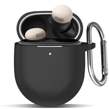 Imagem de USTIYA Capa para fones de ouvido sem fio Google Pixel Buds Pro 2 capa de proteção de silicone macio de corpo inteiro com chaveiro, acessórios para fone de ouvido Funda Carcasa (preto)