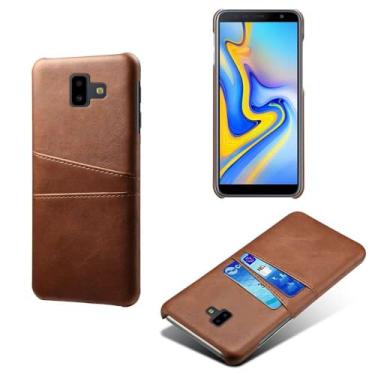 Imagem de Capas Compatível com Samsung Galaxy J6 Prime,Caso de couro PU-Tampa de telefone a prova de choque com 2 slots de cartão,Proteção anti-impressão digital e anti-gota-Brown