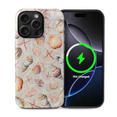 Imagem de Capa para iPhone 16 Pro [compatível com MagSafe], silicone macio fosco + capa protetora 2 em 1 de policarbonato rígido antiarranhões à prova de choque para mulheres e homens - concha estrela do mar