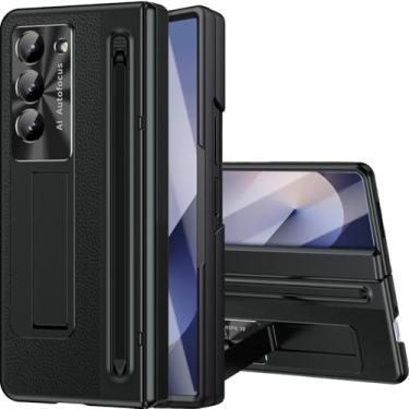 Imagem de NINKI Capa para Samsung Galaxy Z Fold 6 com suporte para caneta S e S Pen, suporte e protetor de tela frontal, dobradiça, capa de telefone de couro galvanizado para Samsung Z Fold 6 com suporte e