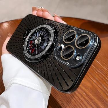 Imagem de MVVKKY para iPhone 12 Luxury Case Gyro Stand Phone Case Plating PC Capa à prova de choque (para iPhone 12/preto)