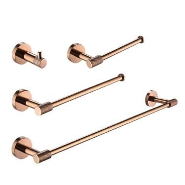 Imagem de Conjunto de banheiro em aço inoxidável 304 ouro rosa - barra de toalha e suporte para papel higiênico - kit completo para montagem em parede, conjunto de 4 peças A