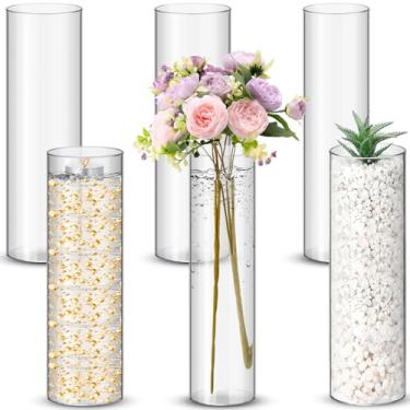 Imagem de Nuogo 6 peças de vaso cilíndrico transparente de plástico para casa vaso de acrílico transparente para centros de mesa, decorações de festa de casamento, abertura redonda (30,5 cm)