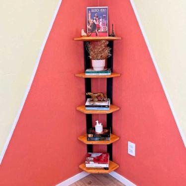 Imagem de Estante de Canto de Madeira Pinus 5 Prateleiras Linea Carvalho e Preto