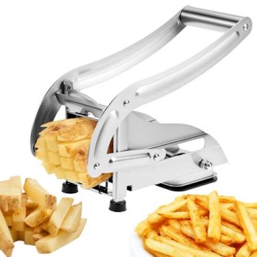 Imagem de QWORK Cortador de batatas fritas com cortador de batata de 2 cortes, prensa francesa de aço inoxidável, tecnologia de bloqueio de sucção antiderrapante