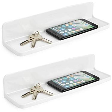 Imagem de OKOMATCH Prateleira de parede pequena, prateleiras flutuantes brancas montadas na parede - tiras adesivas | Prateleira de exibição de plástico para quarto, cozinha, sala de estar, banheiro, escritório