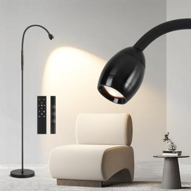 Imagem de Powfloven Luminária de piso com feixe de LED com pescoço de ganso ajustável, lâmpada de leitura em pé com pescoço de ganso flexível, regulável, temporizador e holofote com zoom, luzes brilhantes