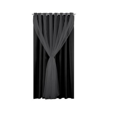 Imagem de Cortina Blackout Tecido Com Voil 1,50M x 2,40M Uma Folha Para Varão Simples Sala Quarto Escritorio