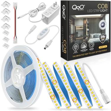 Imagem de QooWare Fita de LED branca COB, faixa de luz LED regulável de 5 m 4000 K, branco natural, 910 LEDs 24 V, luzes de LED flexíveis para quarto, cozinha, luzes embaixo do armário, espelho, retroiluminação