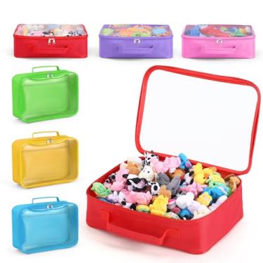 Imagem de Bolsa organizadora visível com zíper, alça e bolso para etiqueta, estojo organizador impermeável para tijolos, jogos de tabuleiro, blocos de construção, quebra-cabeças e pequenos artesanatos