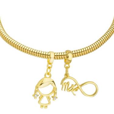 Imagem de Pulseira Mãe e Filha Berloque Banhado a Ouro 18k - Work Semijoias