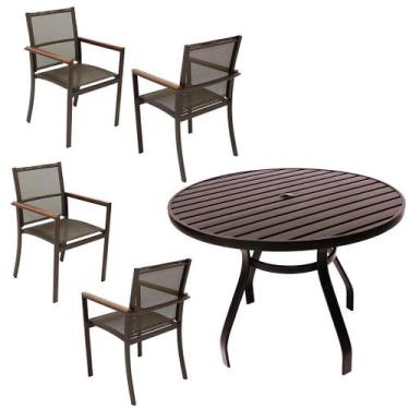 Imagem de Conjunto de Mesa 90cm Ripada 4 Cadeiras Perpétua Aluminio para Piscina