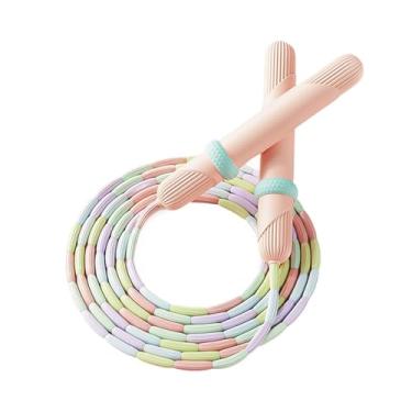 Imagem de UGPLM Corda de pular infantil macia com contas para exercícios ao ar livre, corda de pular segmentada ajustável para piso de cimento, para iniciantes, Rosa