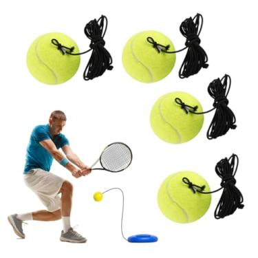 Imagem de Bola de treinamento de tênis, 4 peças, bola de rebote de tênis amarela durável com corda para iniciantes, equipamento de treinamento de treinamento.