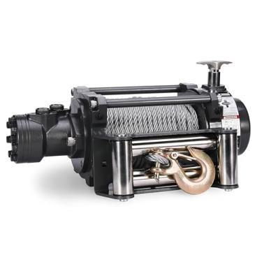 Imagem de Warrior Winches Guincho hidráulico industrial de 4,5 kg com cabo de aço e sistema de freio automático - Guincho de recuperação resistente para reboque de veículos - Design compacto com controle remoto
