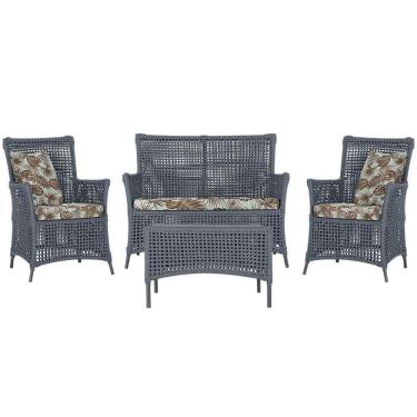 Imagem de Jogo Sofá e 2 Poltronas e Mesa Igapó Preta E6 Trama autêntico Prata