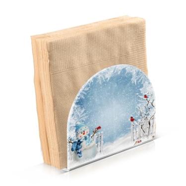 Imagem de Suporte de guardanapo de boneco de neve engraçado de Natal para decoração de cozinha de mesa Suportes de guardanapo de papel acrílico para sala de jantar interna ao ar livre acessórios de férias