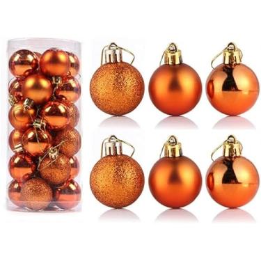 Imagem de YYCRAFT Enfeites de bola de Natal de 24 quilates, 3 cm, para decoração de árvore de Natal, ganchos inquebráveis incluídos (laranja, PP)