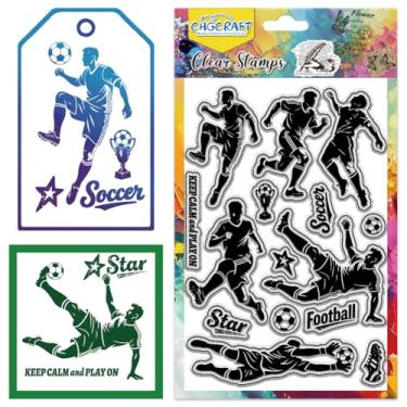 Imagem de CHGCRAFT Selos transparentes de futebol, silhueta de jogador, selos transparentes, estrela do futebol, selos de silicone transparentes para fazer cartas, decoração de álbum de recortes, 11 x 16 cm