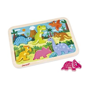 Imagem de Encaixa Formas Dinossauros Madeira 8 Peças Brinquedo Educativo Janod