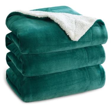 Imagem de Cobertor Bedsure Sherpa Fleece King Size 270x230cm verde floresta