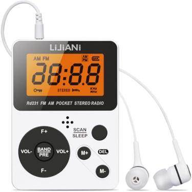 Imagem de Rádio FM portátil com melhor recepção, bateria AAA, mini rádio de sintonização digital com fone de ouvido estéreo, tela LCD grande e tela de bloqueio para caminhada/jogging/academia/acampamento