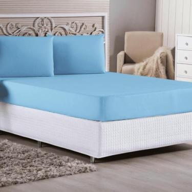 Imagem de Jogo De Lençol Casal 3 Peças Malha Algodão - Sonho e Arte, Azul Piscin