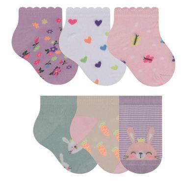 Imagem de Kit 6 Pares Meias Kids Selene Cano Baixo Lisas, Rosa, P - 17 a 20