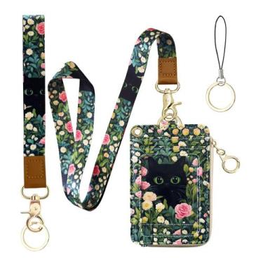 Imagem de Porta-crachá de identificação e carteira de cordão com design floral b