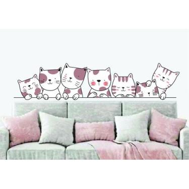 Imagem de Adesivo de Parede Cabeceira Gatinhos Rosa - RA PERSONALIZE