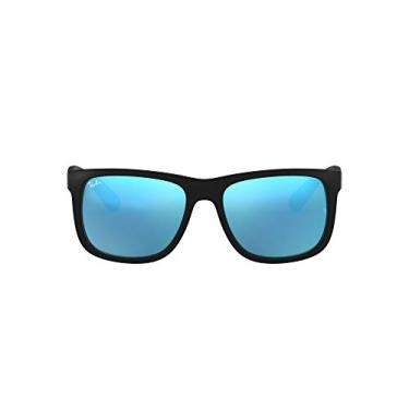 Imagem de Óculos de Sol Ray-Ban RB4165F Justin Low Bridge Fit Retangulares, Borracha Preto/Azul Flash, 58 mm