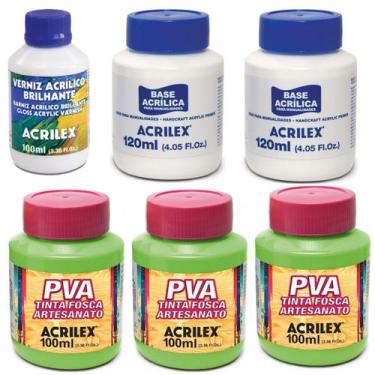 Imagem de Kit para Pintura com 3 Tintas PVA Verde Folha + 2 Bases Acrílica + Ver