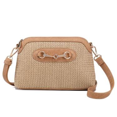 Imagem de Jonvikki Bolsas transversais de palha para mulheres bolsa de verão ráfia tecido de vime bolsa de praia bolsas de ombro para viagens férias, Caqui, Medium