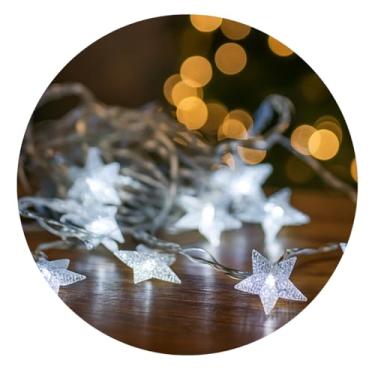 Imagem de Pisca Estrela Led 2 Metros 8 Estrelas Decoração De Natal Pilha AA (Branco Frio)