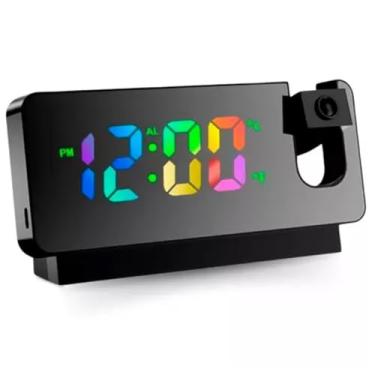 Imagem de Relógio de Mesa Digital, Projetor de Horas, LED Multicolorido, com Termômetro e Alarme