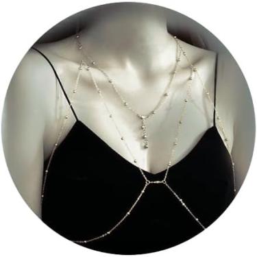 Imagem de Correntes corporais sensuais brilhantes e prateadas douradas, sutiãs, joias, biquíni, festa rave, festival, joias para mulheres, meninas, acessórios de quarto, Large, Strass, Criado com zirconita