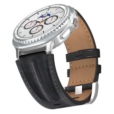 Imagem de Bouixel Pulseira de couro genuíno de grão superior compatível com Samsung Galaxy Watch 8 de 40 mm e 44 mm/Watch 8 Classic de 46 mm e feminina, larga e robusta de metal para Galaxy Watch 8