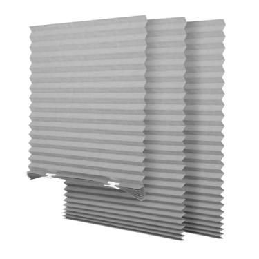 Imagem de SEEYE Persianas temporárias com filtragem de luz, persiana sem fio, tecido plissado, fácil de cortar e instalar, 91 cm L x 182 cm C - pacote com 3, cinza, com 6 clipes