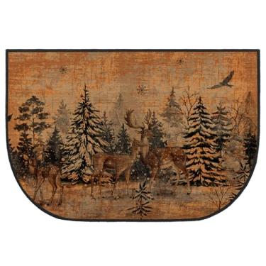 Imagem de Demissle Tapete de lareira para lareira Cabine sudoeste à prova de fogo resistente ao fogo para fogão a lenha piso para cozinha interna e externa (veado da floresta, 61 x 159 cm)