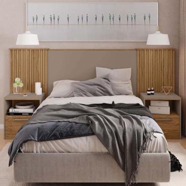 Imagem de Cabeceira Extensível Casal Burrell com Mesas de Cabeceira Acabamento Ripado MDP Fendi/Buriti G11 - Gran Belo