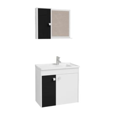 Imagem de Armário de banheiro completo/penteadeira - Resistente à umidade, oferece armazenamento organizado para banheiros residenciais ou de apartamentos. (Branco/Preto Fosco)