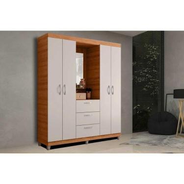 Imagem de Guarda Roupa Casal 4 Portas E 3 Gavetas C/ 1 Espelho Clapton Freijo/off White - Caemmun