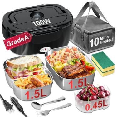 Imagem de Epinovo Lancheira Elétrica Para Adultos - Aquecedor De Alimentos Portátil 1,5 L, 100 W, Com Aquecimento Rápido, Carro, Caminhão, Escritório (12 V/24 V/110 V), Preto