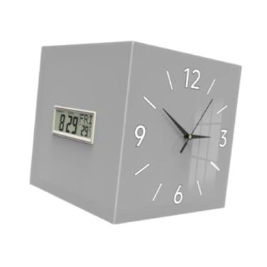 Imagem de IEUDNS Relógio de parede de canto com display de temperatura quadrado, relógio decorativo com mês, data e semana para dormitório, sala de estar, sala de, Cinza