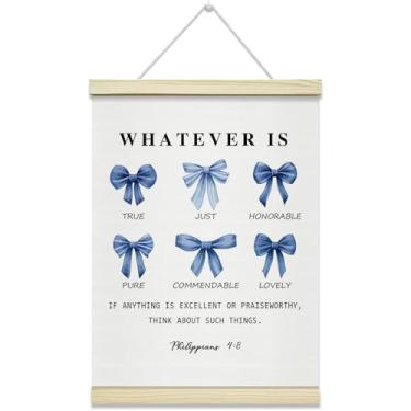 Imagem de Moldura de cabide de pôster de laço azul, decoração de parede inspiradora, arte de parede cristã com cabide de pôster de madeira, sala de estar meninas quarto terapia decoração de escritório (30 x 40