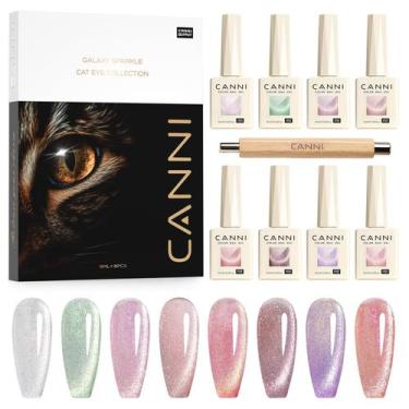Imagem de Conjunto de esmaltes CANNI Cat Eye Gel 9 mL x 8 com ímã e camada base