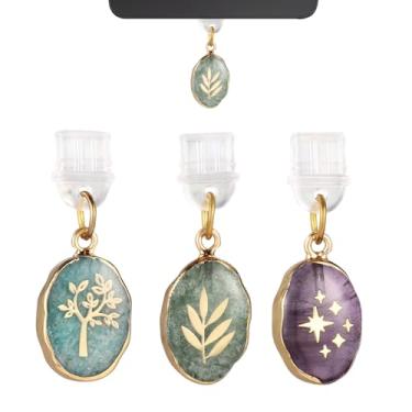 Imagem de 3un Pendentes Protetores Contra o Pó, 3,6x1,3cm Coloridos Delicados Amuleto de Ficha USB C para Pó com Design de Folha e Árvore para Kindle Smartphone Leitor Eletrónico (Estilo Fóssil)